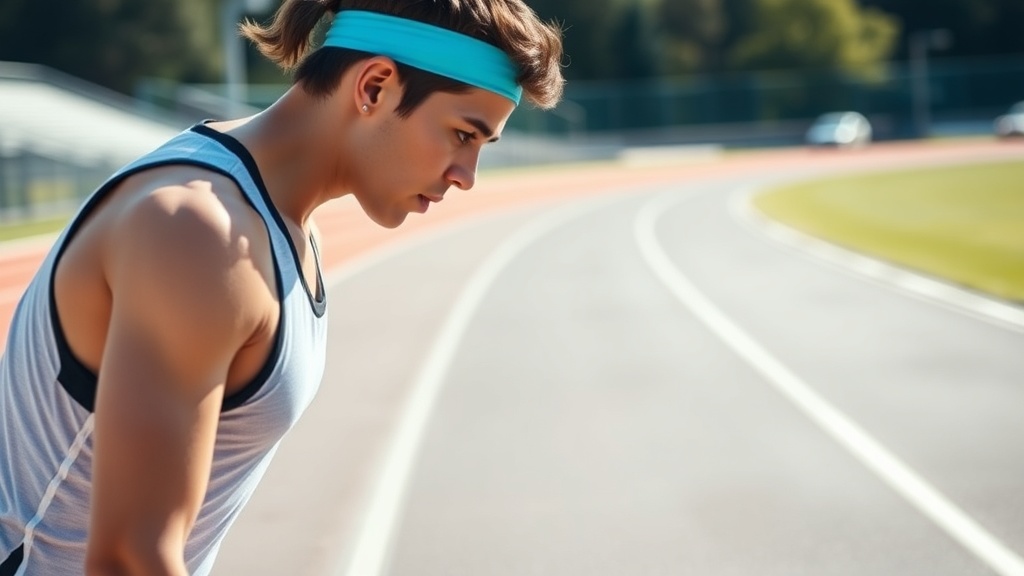 트랙 위에서 인터벌 훈련을 준비하며 스마트워치를 확인하는 초보 러너의 모습